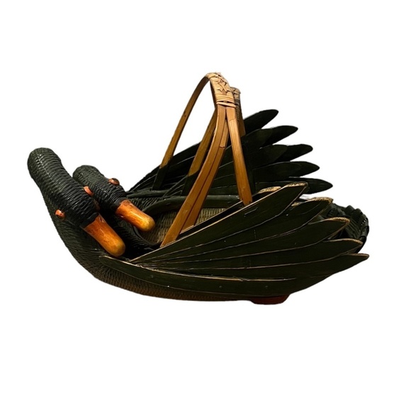 Set of 2 Vintage Large And Small Zhejiang Wicker Rattan Duck Mallard Goose - Picture 4 of 11